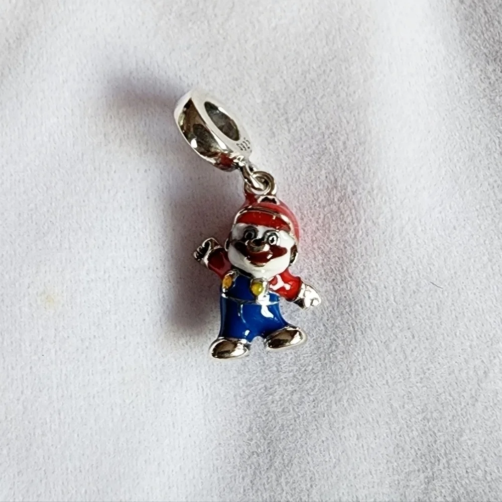 New sterling silver super Mario dangle charm for jewelry / Pandora like bracelet